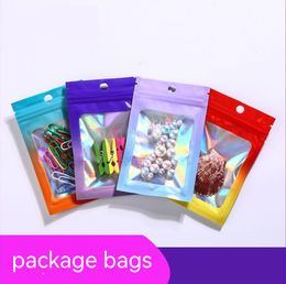 Gradient and Holographic Zip Lock Packaging Bags Flat Bottom Clear Window on Front Zipper Seal Mylar Foil Pouches
