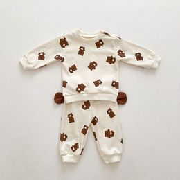 MILANCEL Autunno Abbigliamento per bambini Set Casual Ragazzi Felpa con cappuccio Tuta Orso Felpe con cappuccio e pantaloni Full Lenth 2 pezzi Vestiti per ragazze 220714