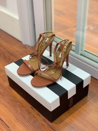 genuine leather summer sandals 22ss women roman cutout slippers girls wedding dress heeled pumps shoes gold chains tassels ladies runway sandal mules loafers