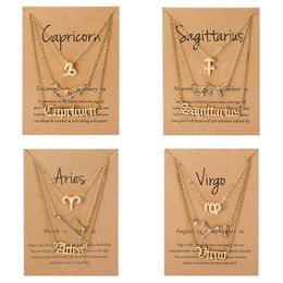 Zodiac Necklace Dainty Pendant 3 PCS/Set For Women 12 Constellations Letter Gold Chain Choker Jewellery Birthday Gift New Fashion