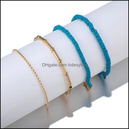 Link Chain Link Bohemia Crystal Shell Pearl Anklet Set For Women Charm C Dhidb