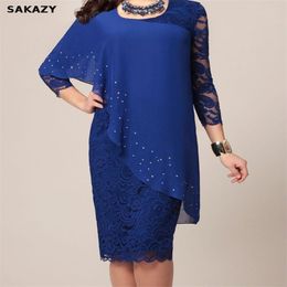 European Style Summer Solid Colour Lace Dress Female Elegant 3 4 Sleeve Slim Party Chiffon Loose Women Vestidos 220613