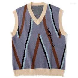 Men's Vests LACIBLE Streetwear Harajuku Knit Sweater Pullover Vest Retro Triangle Stripe Sleeveless Loose Casual Tank Tops Unisex Guin22