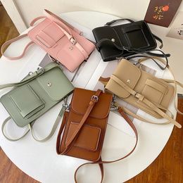 DHL50pcs Cell Phone Pouches Women PU Plain Vertical Section Shaped Waterproof Crossbody Bag With Transparent Pouch