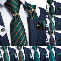 Bow Ties DiBanGu Designer Mens NecktieTeal Green Paisley Striped Wedding Tie For Men Ring Hanky Cufflinks Silk Set Business Party Fier22