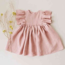 Fashion Summer Baby Girl Dresses Cotton Linen Solid Colour Party Princess Style Birthday Dress Baby Girl Clothes G220518