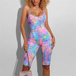 Women's Jumpsuits & Rompers Tie Dyeing Printed Backless Women Jumpsuit Sexy Sleeveless Strap Clubwear Playsuit Slim-fit Trousers Casual Body