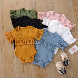 6 Colors Newborn Baby Ribbed Romper Stripe Summer Jumpsuit Infant Girl ruffed Short Sleeve Bodysuit Clothes