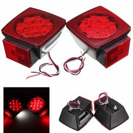 2Pcs 12V Red Submersible Truck Trailer LED Rear Tail Brake Light Licence Plate Lights Square Side Marker Truck Lamp