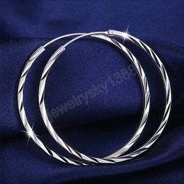 925 Sterling Silver 35/50mm Round Circle Hoop Earrings For Women Gift Fashion Charm Engagement Wedding Jewelry