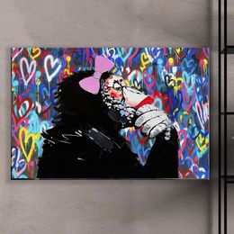 Abstract Monkey wearing headphones Posters and Prints Graffiti Canvas Painting Wall Art Pictures for Living Room Home Decoration