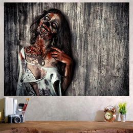 Tapestries Scary Dark Halloween Tapestry Zombie Sadako Wall Hanging Fabric Witch Esoterics Occult Hippie Home Woman Decor Anime CustomizedTa