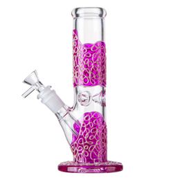 Wholesale 3D Hand Drawn Lines Design Hookahs 18mm Female Joint Straight Perc Heady Glass Bongs Glow in the Dark Oil Dab Rigs With Bowl& Diffused Downstem LXMD20107