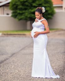 African Pregnant Women Prom Dresses Formal White Long Mermaid 2021 Evening Party Gowns Custom Made Robe De Soiree