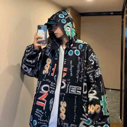 Letter Print Hip Hop Jackets for Teenage Korean Fashion Trends Clothing Male Oversized Streetwear Mens Hooded Windbreaker Coats T220816