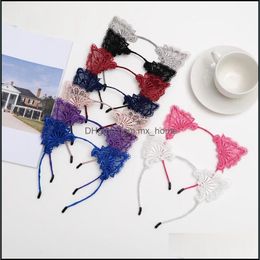 Lace Headband Cat Ear Girls Head Hoops Elastic Hair Band Wedding Party Pography Style Headwear Women Accessories 9 Colours Drop Delivery 2021