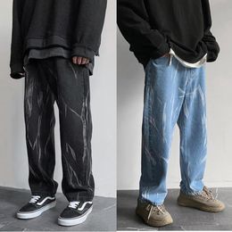 Men's Jeans Casual Straight Pants Men Tie-dye Print Korean Fashion Streetwear Loose Denim Trousers 2022Men's