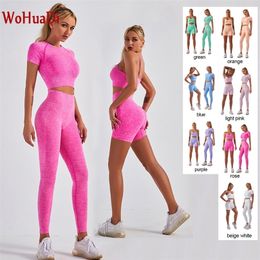 WOHUADI Fashion Women Clotching Yoga Set Fitness Sportswear Seamless High Waist Leggings Shirt Sport Crop Top Bra Tracksuits Gym 220330