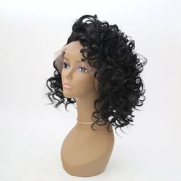 Natural Curly Short Synthetic Hair Lace Front Wig Black Fiber Hairs Curly Summer Style Wigs