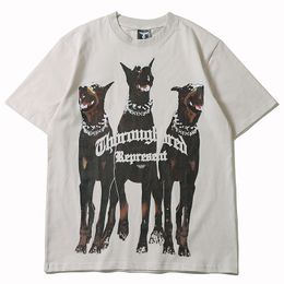 24ss Represente Tshirt Brand Men's T-shirts Harajuku Y2K Hiphop Oversized Vintage T Shirt Punk Gothic Dog Print Clothes Representhoodie Streetwear 7104