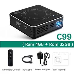 3D Projector C99, Android 9.0 WIFI Bluetooth. Decoding 4K.Touch Portable DLP Projector Cinema. GYM. 3000mAh Large Battery