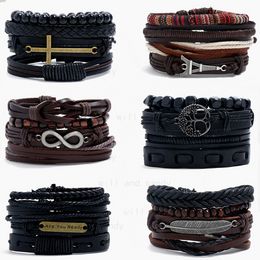 Leather Bracelets set Believe Tree of life Feather Owl Cross Charm for Men Fashion Adjustable Multilayer Wrap Bracelet for women men Fashion Jewellery