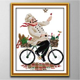 Chef on bike DIY handmade cross stitch Embroidery Tools Needlework sets counted print on canvas DMC 14CT 11CT cloth