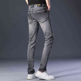 Brand Fashion Little Bee Embroidered Jeans Men's Elastic Slim Small Straight Products