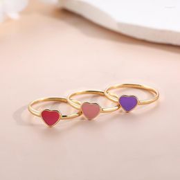 Wedding Rings Aesthetic Pink Enamel Love Heart For Women Trendy Golden Finger Ring Female Minimalist Jewellery GiftWedding Rita22