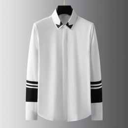 Black White Splicing Mens Shirts Luxury Cotton Long Sleeve Printed Collar Man Shirts Simple Slim Fit Party Male