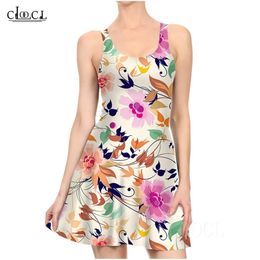 Fashion Casual Butterfly Small Floral Dress Mini 3D Print Summer Womens Sexy Dress Sleeveless Pleated Onepiece Beach Dresses W220617