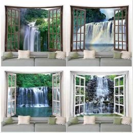 Tapestry Outside Window Waterfall Tapestry Spring Forest Natural Landscape Wall