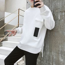 Spring and Autumn KoreanStyle LongSleeved Men's Loose Front Short Back Long round Collar Top 220816