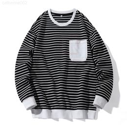 New Spring/autumn Round Neck Sweater Men's Bottoming Shirt Simple Long-sleeved T-shirt Men's Hong Kong Style Striped Sweater Men G220729