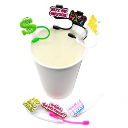 Creative letter soft rubber straw toppers accessories cover charms Reusable Splash Proof drinking dust plug decorative 8mm straw fit bar glass cup ornaments gifts