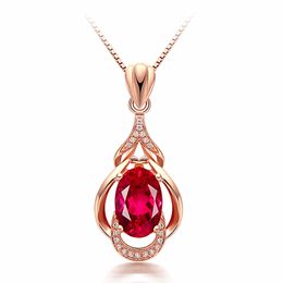 Luxury necklaces pigeon blood red tourmaline gemstone necklace female fashion classic silver Jewellery water drop pendant necklace