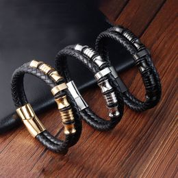 Cool Men Style Charm Bracelet Double Layer Genuine Leather Bracelets for Gift