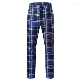 Men's Pants Smart Casual Fashion Clothing Plaid Print Pencil Skinny Mid Waist Jogger Trousers For Men Naom22