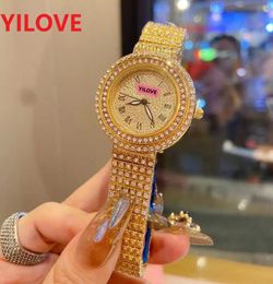 Luxury Roman Bling Hip Hop Full Iced Out Watch 36mm Quartz Rhinestone Diamonds Watches Women Lovers Stainless Steel Simple Dress Crime Wristwatch