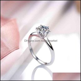 Wedding Rings Jewellery Moissanite Ring 925 Sterling Sier Pass Diamond Test Excellent Cut 1 Ct D Colour Engagement Luxury Women Drop Delivery 2