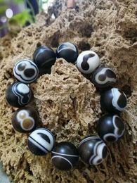 Beaded Strands Only GENUINE Asia Black Agate Jade 20mm/12 Beads Elastic Jewellery Bracelet Inte22