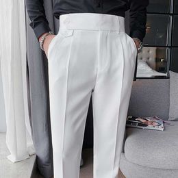 Mens Suits Blazers British Style Men Business Casual Solid Colour Trousers Male High Waist Straight Dress Pants Quality Slim Fit Suit Pant