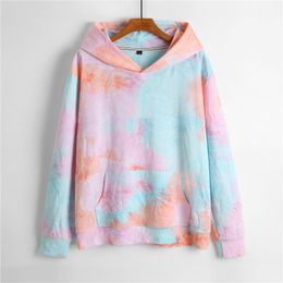 Gym Clothing Brand Tie Dyed Cotton Polyester Sweatshirt Woman With Hood Casual Loose Thin Style Skateboard Hoodie In 240gsm Fabric ZT335
