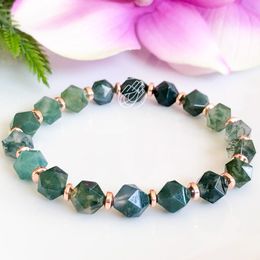 MG1522 Strand 8 mm Cutted Moss Agate Gemstone Bracelet Women`s Healing Crystals Mala Bracelet Yoga Gifts for Her