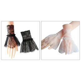 Elbow & Knee Pads Women Short Arm Sleeves Lace Wrist Cuffs With Tassels Bracelets Solid Colour Fingerless Floras Gloves Sweater DecorationElb
