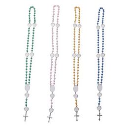 4 Colours Sublimation necklace Heat Transfer Pendant Rosary bead Necklace Cross Jesus Metal Pendants sxjun23