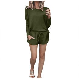 Women's Sleepwear Womens Top Sets Shorts Home Pajamas T-shirt Sleeve Solid Color Casual Long Women Suits & SetsWomen's