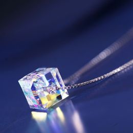 Beaded Necklaces Luxury Sparkling Cube Crystal Necklace for Women Silver Colour T