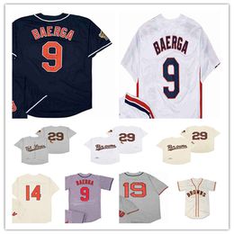 29 Satchel Paige Cleveland Vintage Baseball Jerseys 9 Carlos Baerga 19 Bob Feller 14 Larry Doby Stitched Navy White Grey Beige 1902 1974 1976 1993 1995 Retro