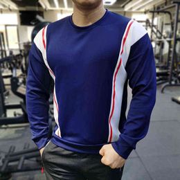 Running Gym Men T Shirt Casual Autumn winter loose cotton Round collar long sleeve T-shirt Sports Fitness Quick dry Sweatshirt L220704